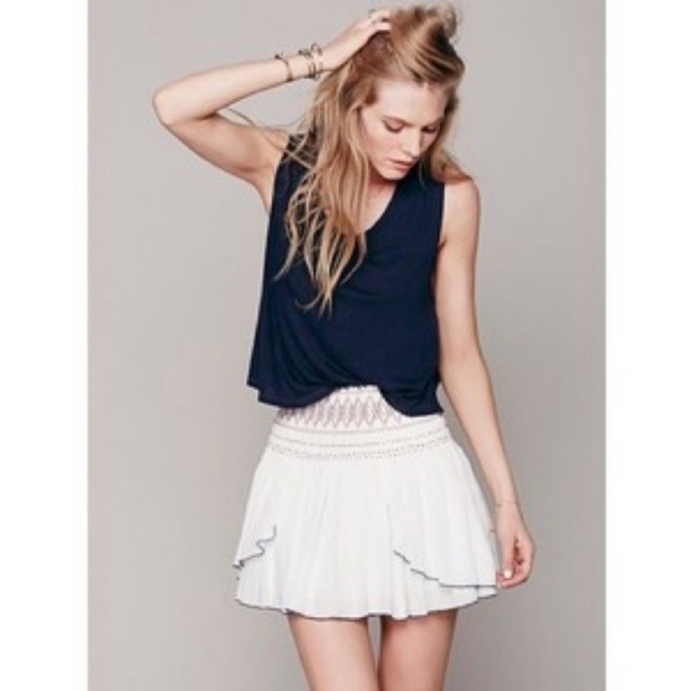 Free People 'Lip Smocking Good' Embroidered Skirt